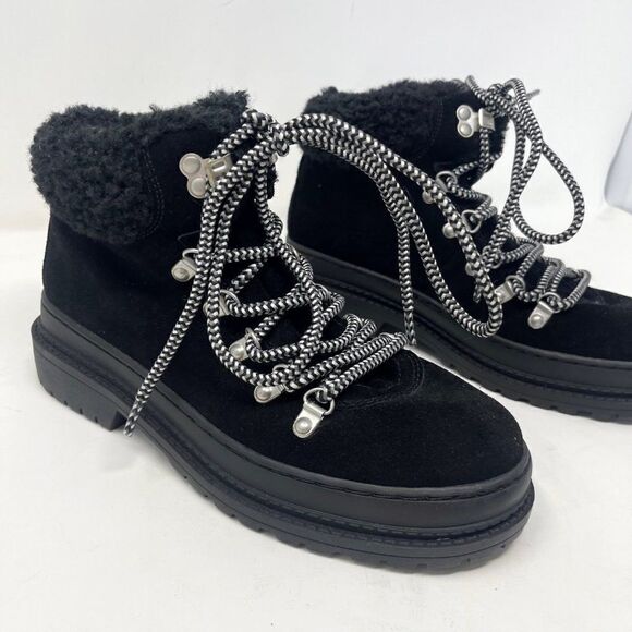 Splendid Yvette Black Suede Sherling Snow Booties Size 7 - Picture 3 of 6